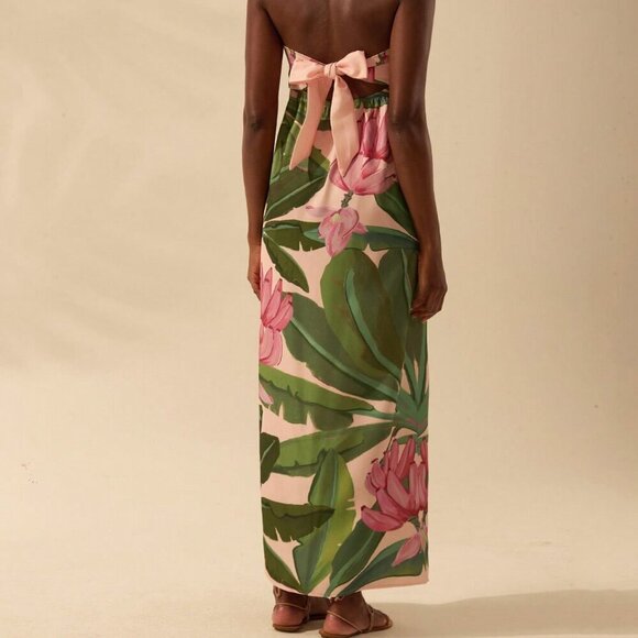 Multicolor Boho Women's Tropical Print Twist Back Lace-Up Sleeveless Dress - Picture 2 of 7